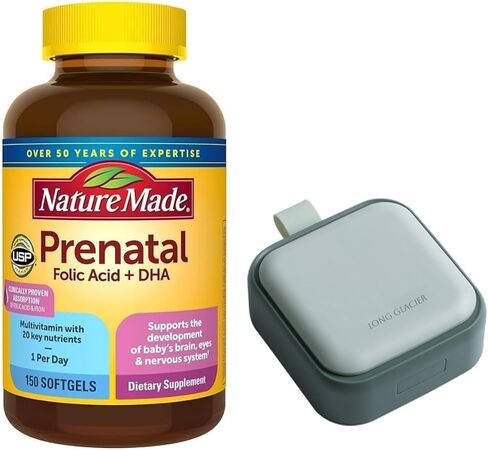 Nature Made Multi + dha، حزمة من 150 كبسولة هلامية طرية مع حبوب منع الحمل الجليدية الطويلة، حاوية حبوب صغيرة لطيفة للطب والفيتامينات وزيوت السمك والمكملات الغذائية، أخضر in Saudi Arabia