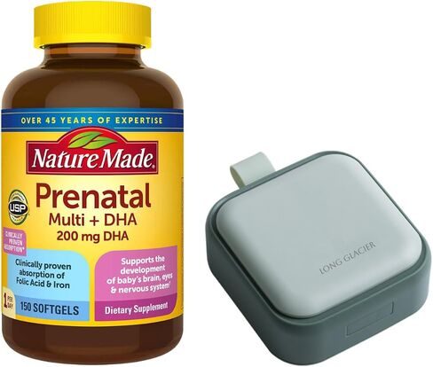 Nature Made Multi + dha، حزمة من 150 كبسولة هلامية طرية مع حبوب منع الحمل الجليدية الطويلة، حاوية حبوب صغيرة لطيفة للطب والفيتامينات وزيوت السمك والمكملات الغذائية، أخضر in Saudi Arabia