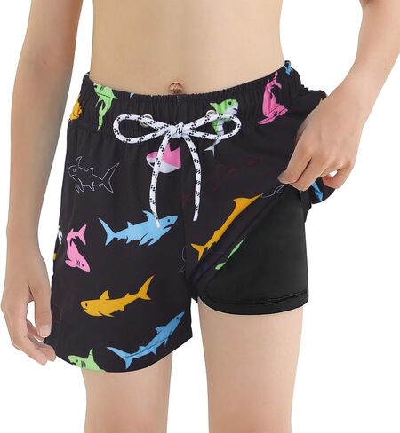 American Trends Boys Swim Trunks with Compression Liner Swim Shorts Quick Dry Swimsuit Swimwear Bathing Suit Beach Short in Saudi Arabia