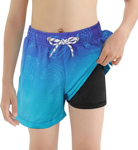 American Trends Boys Swim Trunks with Compression Liner Swim Shorts Quick Dry Swimsuit Swimwear Bathing Suit Beach Short in Saudi Arabia
