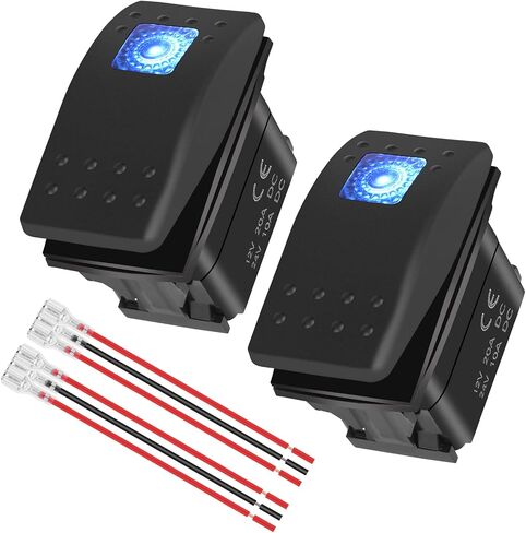 2 PCS Marine Rocker Switch, 12V/20A 24V/10A Waterproof Rocker Switch Toggle, SPST 3 Pin ON/Off LED Light Bar Rocker Switch with Jumper Wires Set, Boat Switch Toggle for Automotive Car UTV ATV, Blue in Saudi Arabia