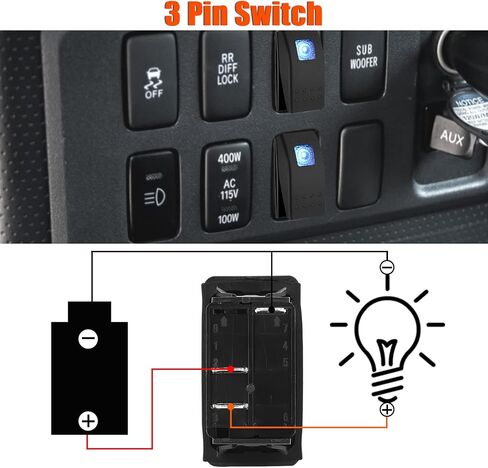 2 PCS Marine Rocker Switch, 12V/20A 24V/10A Waterproof Rocker Switch Toggle, SPST 3 Pin ON/Off LED Light Bar Rocker Switch with Jumper Wires Set, Boat Switch Toggle for Automotive Car UTV ATV, Blue in Saudi Arabia