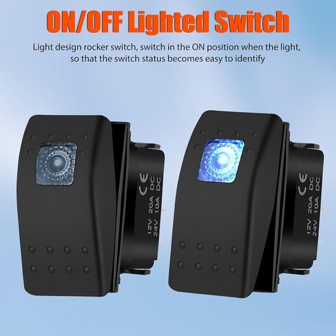 2 PCS Marine Rocker Switch, 12V/20A 24V/10A Waterproof Rocker Switch Toggle, SPST 3 Pin ON/Off LED Light Bar Rocker Switch with Jumper Wires Set, Boat Switch Toggle for Automotive Car UTV ATV, Blue in Saudi Arabia
