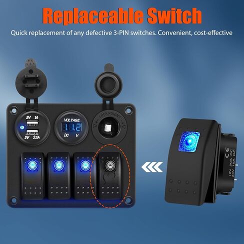 2 PCS Marine Rocker Switch, 12V/20A 24V/10A Waterproof Rocker Switch Toggle, SPST 3 Pin ON/Off LED Light Bar Rocker Switch with Jumper Wires Set, Boat Switch Toggle for Automotive Car UTV ATV, Blue in Saudi Arabia