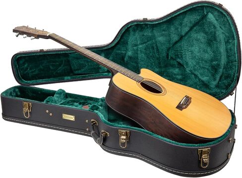Crossrock Wooden Case-Fits 12-String Acoustic Dreadnought Guitars-Vintage Hardware, Sponge Lining, Metal Feet, Storage Space-Black (CRW520DBK) in Saudi Arabia
