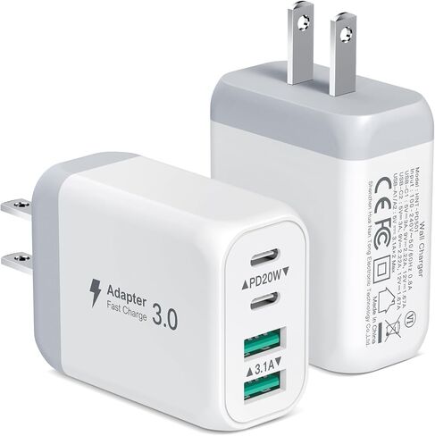 2 حزمة شاحن USB C، 40 وات مزدوج المنفذ PD+QC USB C محول طاقة شاحن حائط، قابس شحن سريع من النوع C متوافق مع iPhone 15/15 Pro/15 Pro Max/14/13/12، iPad، Airpods، iwatch، Samsung جالاكسي وايت in Saudi Arabia