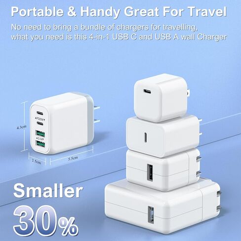 2 حزمة شاحن USB C، 40 وات مزدوج المنفذ PD+QC USB C محول طاقة شاحن حائط، قابس شحن سريع من النوع C متوافق مع iPhone 15/15 Pro/15 Pro Max/14/13/12، iPad، Airpods، iwatch، Samsung جالاكسي وايت in Saudi Arabia