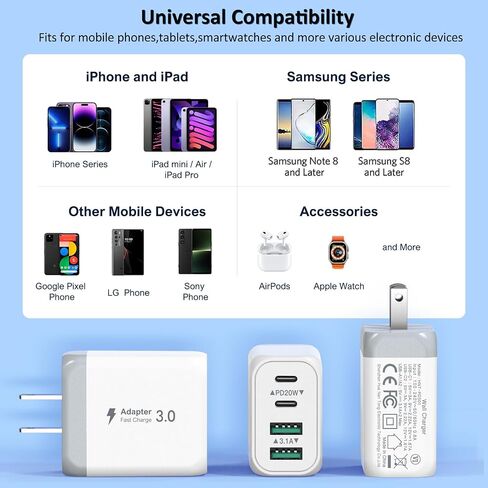 2 حزمة شاحن USB C، 40 وات مزدوج المنفذ PD+QC USB C محول طاقة شاحن حائط، قابس شحن سريع من النوع C متوافق مع iPhone 15/15 Pro/15 Pro Max/14/13/12، iPad، Airpods، iwatch، Samsung جالاكسي وايت in Saudi Arabia