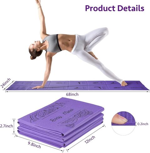 Foldable Yoga Mat for Women, Non Slip Exercise Mat for Home Gym, Travel Yoga Set With Stretch Strap for Yoga Pilates and Fitness in Saudi Arabia