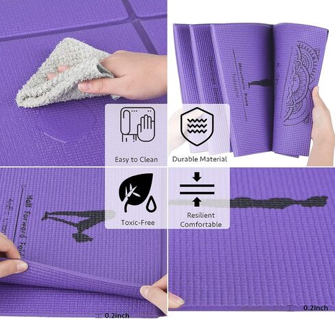 Foldable Yoga Mat for Women, Non Slip Exercise Mat for Home Gym, Travel Yoga Set With Stretch Strap for Yoga Pilates and Fitness in Saudi Arabia
