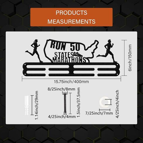 عرض شماعة ميدالية ماراثون من Run 50 دولة، حامل ميدالية ماراثون عرض شماعة جوائز متدرجة عرض ميدالية مثبتة على الحائط سهلة التركيب، 15.75 × 6 بوصة in Saudi Arabia