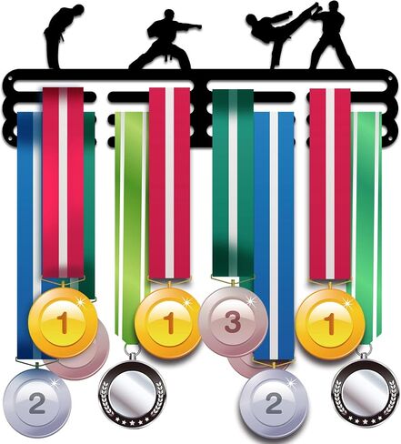 PH PandaHall Medal Holder Display Boxing Medal Hanger Award Ribbon Hanger 3 Lines Medal Display Sport Rack Trophy Shelf Wall Mount Iron Frame for Over 50 Medals 15.75 Inch/40cm in Saudi Arabia