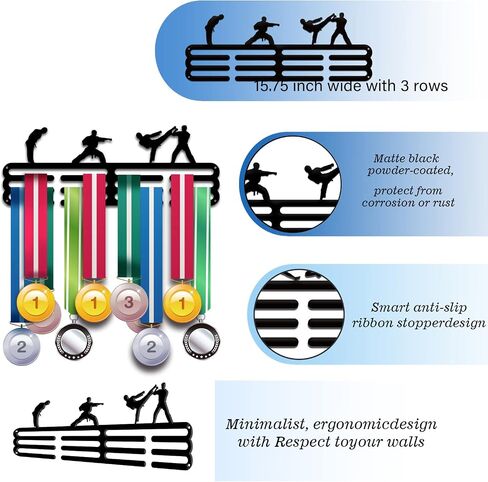 PH PandaHall Medal Holder Display Boxing Medal Hanger Award Ribbon Hanger 3 Lines Medal Display Sport Rack Trophy Shelf Wall Mount Iron Frame for Over 50 Medals 15.75 Inch/40cm in Saudi Arabia