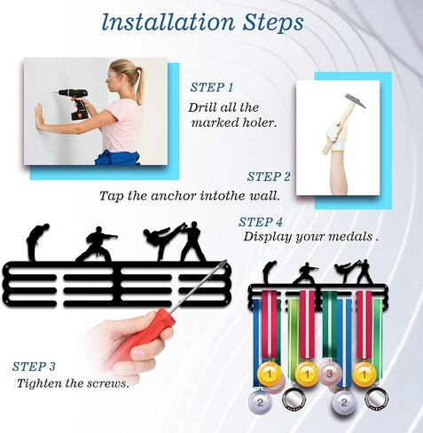 PH PandaHall Medal Holder Display Boxing Medal Hanger Award Ribbon Hanger 3 Lines Medal Display Sport Rack Trophy Shelf Wall Mount Iron Frame for Over 50 Medals 15.75 Inch/40cm in Saudi Arabia