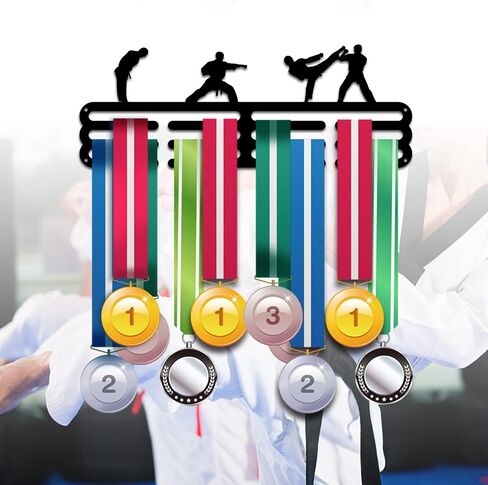 PH PandaHall Medal Holder Display Boxing Medal Hanger Award Ribbon Hanger 3 Lines Medal Display Sport Rack Trophy Shelf Wall Mount Iron Frame for Over 50 Medals 15.75 Inch/40cm in Saudi Arabia