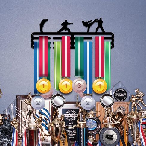 PH PandaHall Medal Holder Display Boxing Medal Hanger Award Ribbon Hanger 3 Lines Medal Display Sport Rack Trophy Shelf Wall Mount Iron Frame for Over 50 Medals 15.75 Inch/40cm in Saudi Arabia