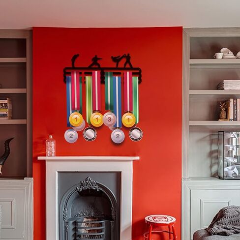 PH PandaHall Medal Holder Display Boxing Medal Hanger Award Ribbon Hanger 3 Lines Medal Display Sport Rack Trophy Shelf Wall Mount Iron Frame for Over 50 Medals 15.75 Inch/40cm in Saudi Arabia