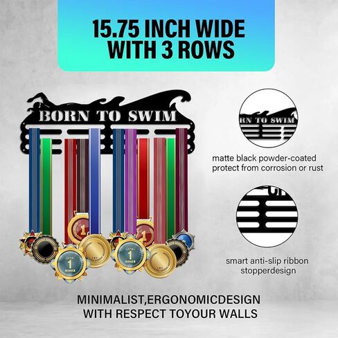PH PandaHall Medal Holder Display Boxing Medal Hanger Award Ribbon Hanger 3 Lines Medal Display Sport Rack Trophy Shelf Wall Mount Iron Frame for Over 50 Medals 15.75 Inch/40cm in Saudi Arabia