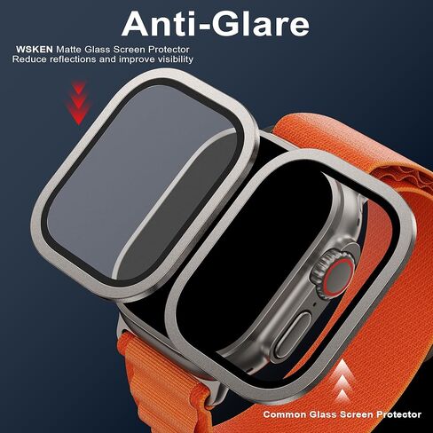 واقي شاشة WSKEN غير لامع لساعة Apple Watch Ultra 2/Ultra 49 مم، زجاج مقسى 9H + إطار من سبائك التيتانيوم، [مضاد للوهج] [حافظ على الأصل] طبقة حماية غير لامعة خفيفة الوزن iWatch 2 Pack، أصلي in Kuwait