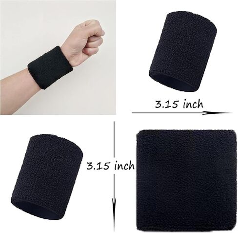 عصابات المعصم ماصة، 12 حزمة من عصابات المعصم القطنية الرياضية الماصة للرطوبة للرجال والنساء للتنس وكرة السلة والجري وصالة الألعاب الرياضية والتمرين in Kuwait