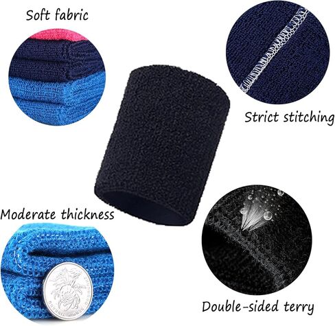 عصابات المعصم ماصة، 12 حزمة من عصابات المعصم القطنية الرياضية الماصة للرطوبة للرجال والنساء للتنس وكرة السلة والجري وصالة الألعاب الرياضية والتمرين in Kuwait