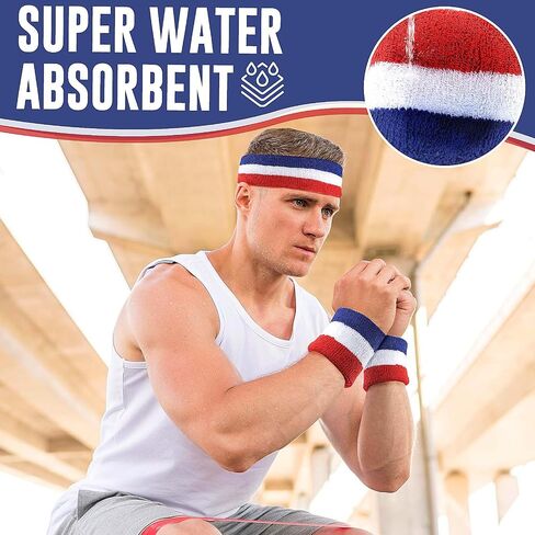 Sweatband Headbands for Men & Women Wristband Set Moisture Wicking Sports Hairband Athletic Towel Headbands Cotton Head Sweat Bands in Saudi Arabia