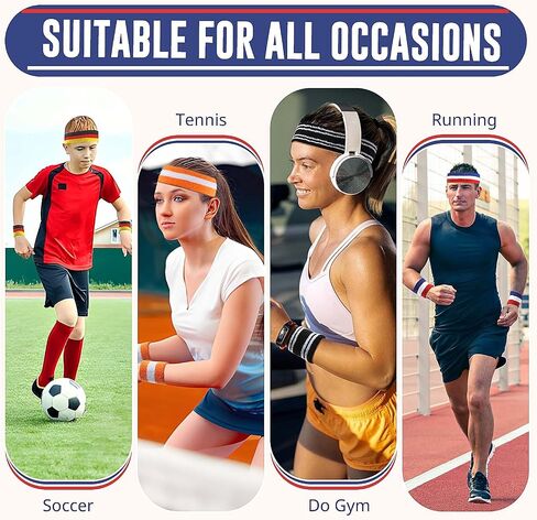 Sweatband Headbands for Men & Women Wristband Set Moisture Wicking Sports Hairband Athletic Towel Headbands Cotton Head Sweat Bands in Saudi Arabia