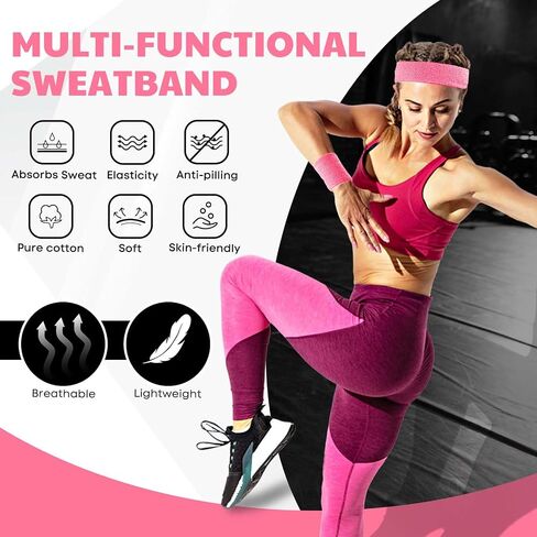 Sweatband Headbands for Men & Women Wristband Set Moisture Wicking Sports Hairband Athletic Towel Headbands Cotton Head Sweat Bands in Saudi Arabia