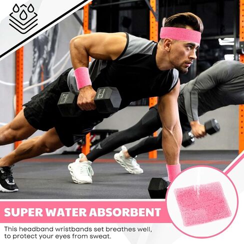 Sweatband Headbands for Men & Women Wristband Set Moisture Wicking Sports Hairband Athletic Towel Headbands Cotton Head Sweat Bands in Saudi Arabia
