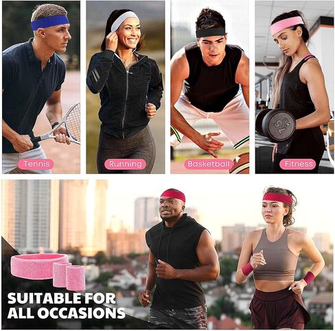 Sweatband Headbands for Men & Women Wristband Set Moisture Wicking Sports Hairband Athletic Towel Headbands Cotton Head Sweat Bands in Saudi Arabia