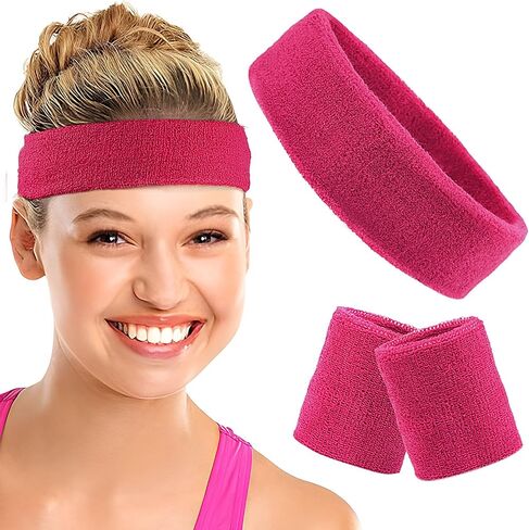 Sweatband Headbands for Men & Women Wristband Set Moisture Wicking Sports Hairband Athletic Towel Headbands Cotton Head Sweat Bands in Saudi Arabia