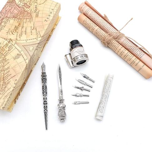 مجموعة قلم الخط المعدني وفتاحة الحروف من جي سي كويل مع 6 سنون وزجاجة حبر وحامل أقلام - MU-06 in Kuwait