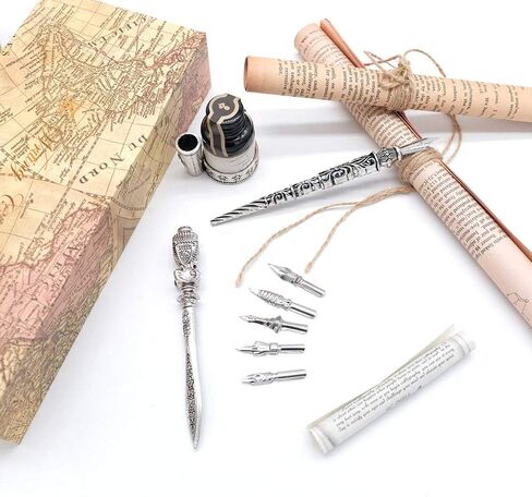 مجموعة قلم الخط المعدني وفتاحة الحروف من جي سي كويل مع 6 سنون وزجاجة حبر وحامل أقلام - MU-06 in Kuwait