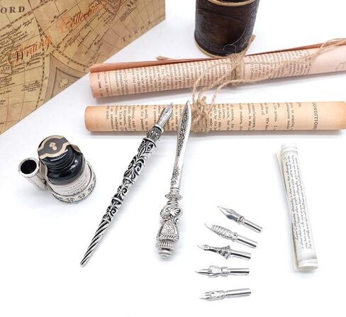 مجموعة قلم الخط المعدني وفتاحة الحروف من جي سي كويل مع 6 سنون وزجاجة حبر وحامل أقلام - MU-06 in Kuwait