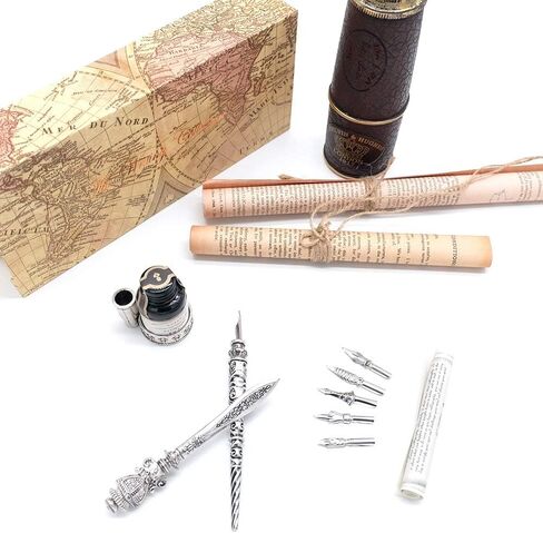 مجموعة قلم الخط المعدني وفتاحة الحروف من جي سي كويل مع 6 سنون وزجاجة حبر وحامل أقلام - MU-06 in Kuwait