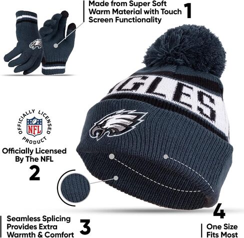 Ultra Game NFL Boys Girls Super Soft Winter Beanie Knit Hat with Extra Warm Touch Screen Gloves in Saudi Arabia