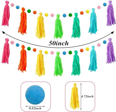 3 Pcs Colorful Rainbow Boho Tassel Garland Pom Pom Classroom Banner Decorative Wall for Thanksgiving Christmas Baby Show Birthday Party Bedroom Kids Nursery Decor Photography Prop in Kuwait
