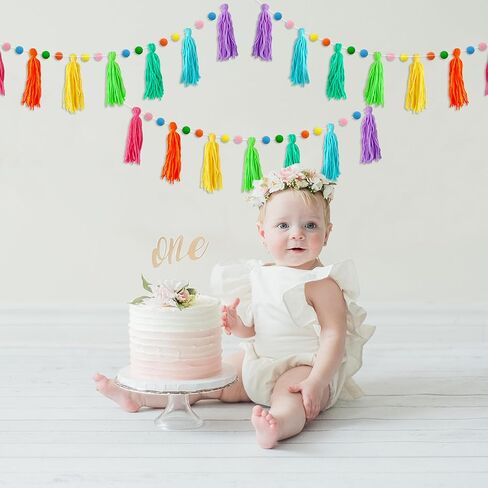 3 Pcs Colorful Rainbow Boho Tassel Garland Pom Pom Classroom Banner Decorative Wall for Thanksgiving Christmas Baby Show Birthday Party Bedroom Kids Nursery Decor Photography Prop in Kuwait