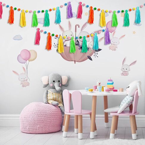 3 Pcs Colorful Rainbow Boho Tassel Garland Pom Pom Classroom Banner Decorative Wall for Thanksgiving Christmas Baby Show Birthday Party Bedroom Kids Nursery Decor Photography Prop in Kuwait