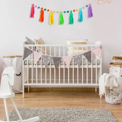 3 Pcs Colorful Rainbow Boho Tassel Garland Pom Pom Classroom Banner Decorative Wall for Thanksgiving Christmas Baby Show Birthday Party Bedroom Kids Nursery Decor Photography Prop in Kuwait