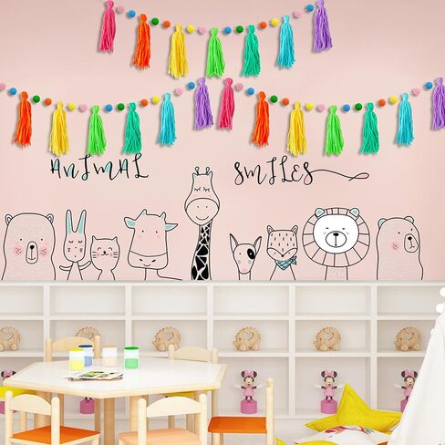 3 Pcs Colorful Rainbow Boho Tassel Garland Pom Pom Classroom Banner Decorative Wall for Thanksgiving Christmas Baby Show Birthday Party Bedroom Kids Nursery Decor Photography Prop in Kuwait