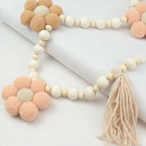 ديكورات حفلات ديزي بوهو شرابة إكليل مع خرز خشبي، لافتة حفلات أعياد الميلاد ديزي، زخارف حفلات رائعة لمزرعة جدار رف الكرسي العالي، دعامة صور بوهو ديزي لديكور المنزل in Kuwait