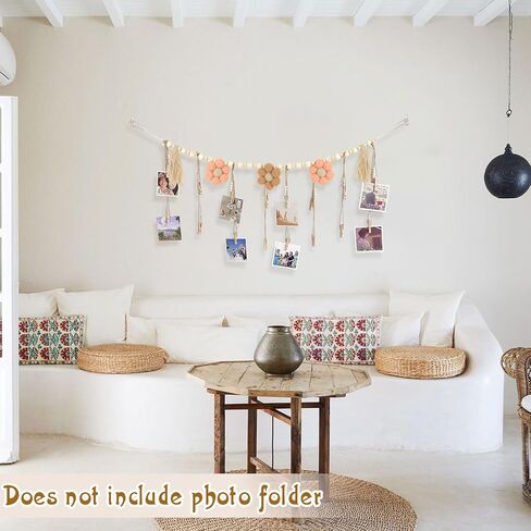 ديكورات حفلات ديزي بوهو شرابة إكليل مع خرز خشبي، لافتة حفلات أعياد الميلاد ديزي، زخارف حفلات رائعة لمزرعة جدار رف الكرسي العالي، دعامة صور بوهو ديزي لديكور المنزل in Kuwait