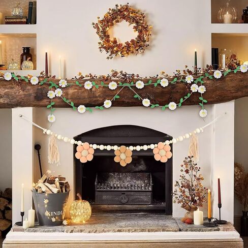 ديكورات حفلات ديزي بوهو شرابة إكليل مع خرز خشبي، لافتة حفلات أعياد الميلاد ديزي، زخارف حفلات رائعة لمزرعة جدار رف الكرسي العالي، دعامة صور بوهو ديزي لديكور المنزل in Kuwait