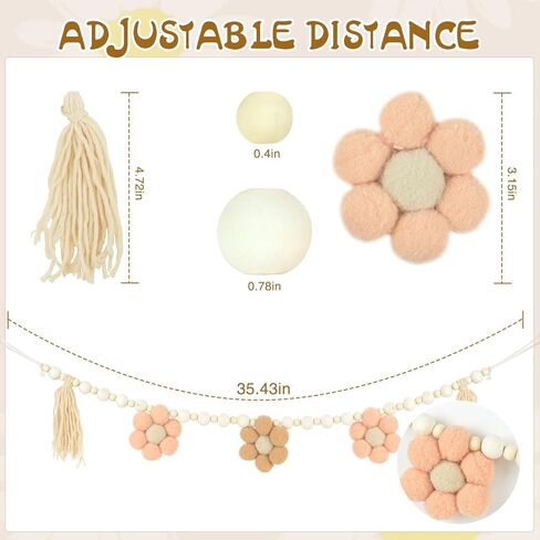 ديكورات حفلات ديزي بوهو شرابة إكليل مع خرز خشبي، لافتة حفلات أعياد الميلاد ديزي، زخارف حفلات رائعة لمزرعة جدار رف الكرسي العالي، دعامة صور بوهو ديزي لديكور المنزل in Kuwait