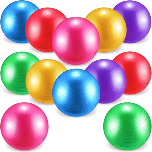 Junkin 12 Pcs Yoga Balls Bulk Large Exercise Ball 24.6 Inch Pilates Ball Exercise Equipment Heavy Duty Stability Ball Chair with Pump for Physical Balance Fitness Gym Stretching in Kuwait