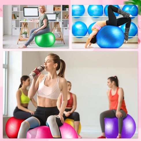 Junkin 12 Pcs Yoga Balls Bulk Large Exercise Ball 24.6 Inch Pilates Ball Exercise Equipment Heavy Duty Stability Ball Chair with Pump for Physical Balance Fitness Gym Stretching in Kuwait