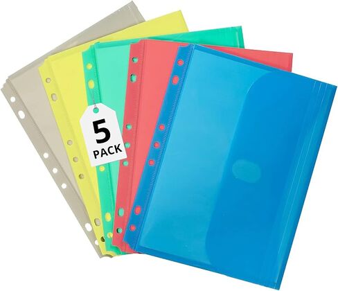 1InTheOffice Mini Binder Pockets 8.5 x 5.5, A5 Small Binder Envelopes, Side Loading, Assorted Colors, (5 Pack) in Saudi Arabia
