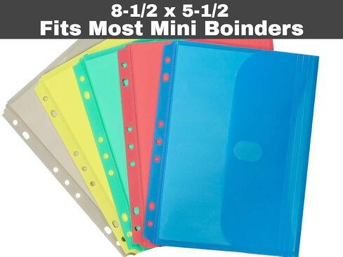 1InTheOffice Mini Binder Pockets 8.5 x 5.5, A5 Small Binder Envelopes, Side Loading, Assorted Colors, (5 Pack) in Saudi Arabia