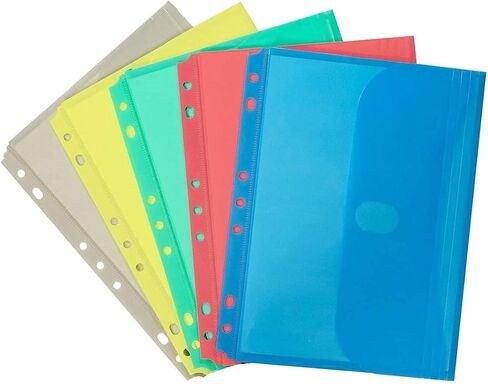 1InTheOffice Mini Binder Pockets 8.5 x 5.5, A5 Small Binder Envelopes, Side Loading, Assorted Colors, (5 Pack) in Saudi Arabia